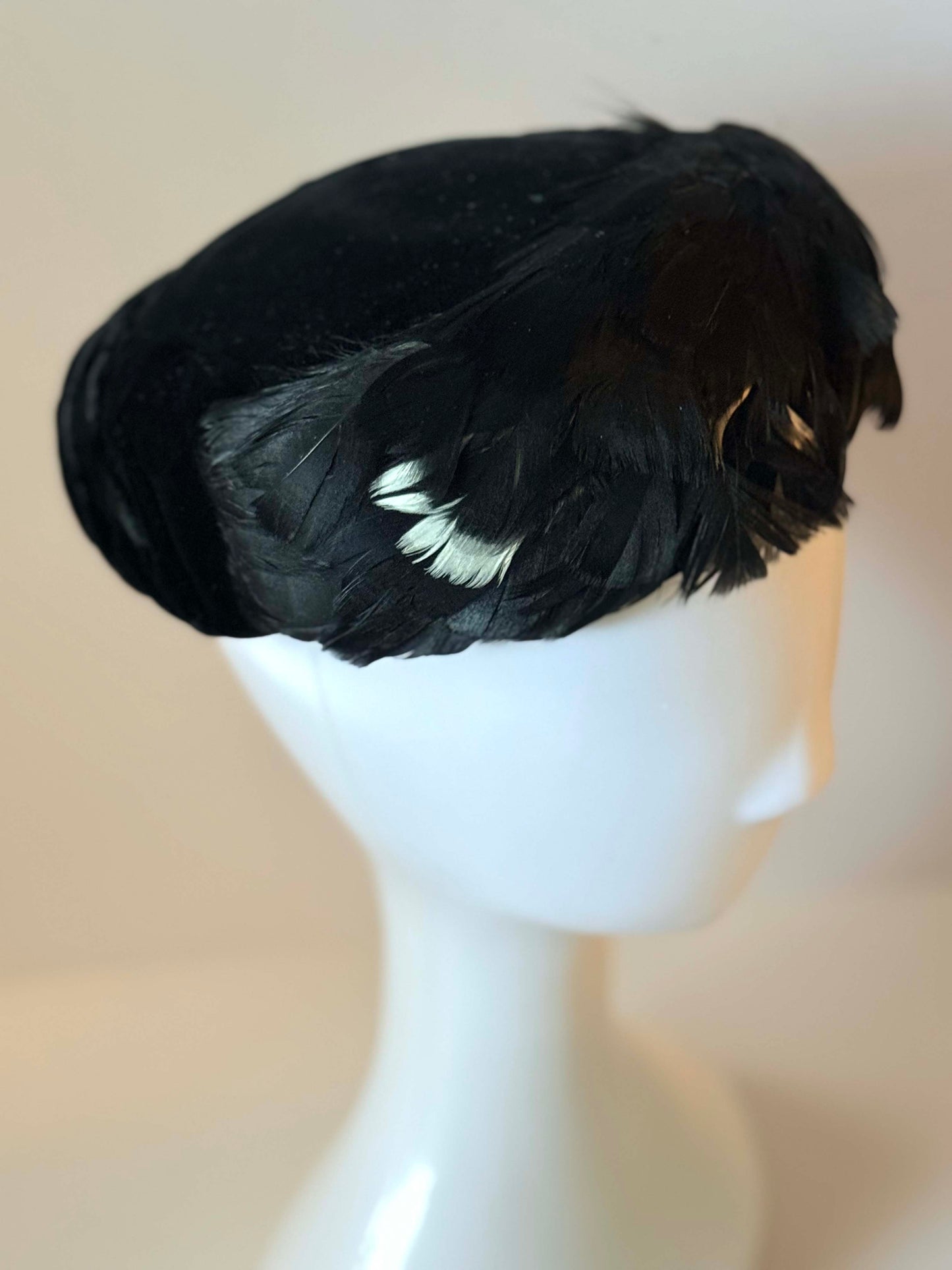 1950s Black Feather Pillbox Hat | Vintage Feather Cocktail Hat | Mid Century Fascinator | Old Hollywood Evening Millinery