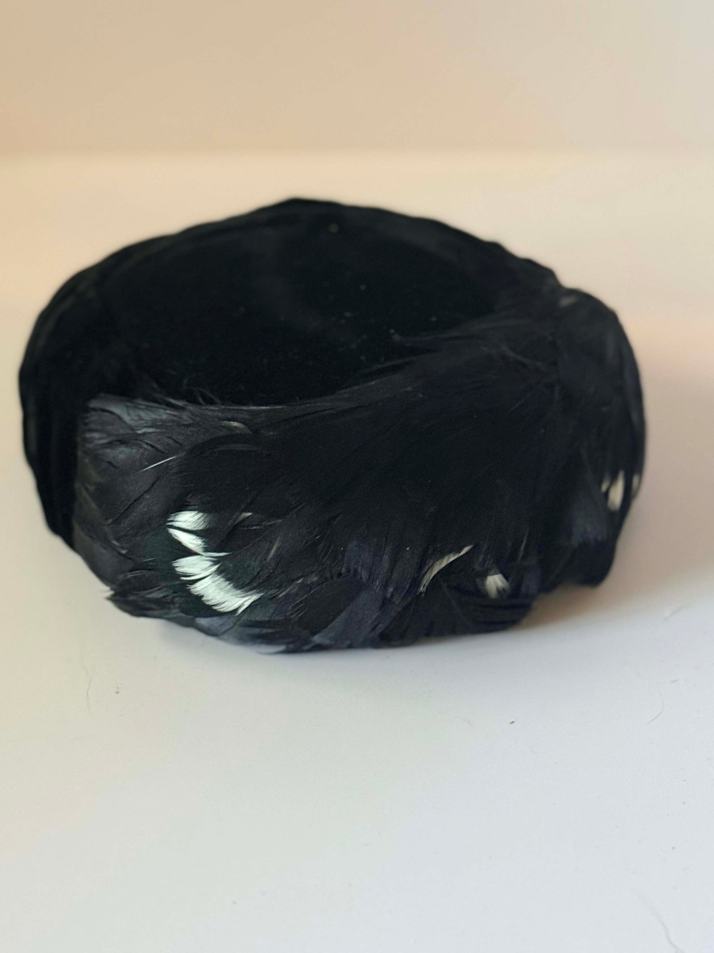 1950s Black Feather Pillbox Hat | Vintage Feather Cocktail Hat | Mid Century Fascinator | Old Hollywood Evening Millinery