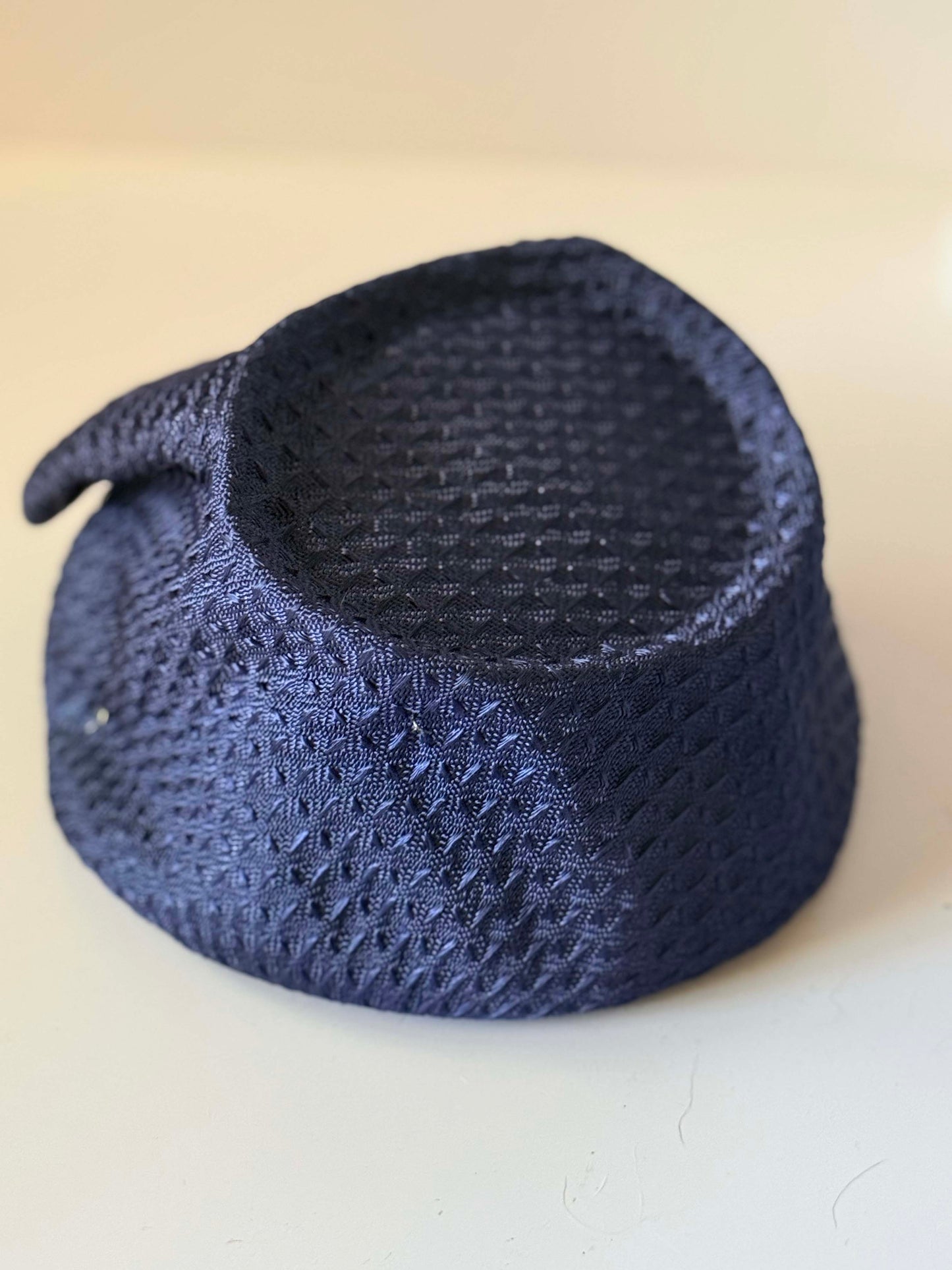 1950s Navy Blue Textured Tilt Hat | Sculptural Avant Garde Cocktail Hat | Minimalist Mid Century Fascinator