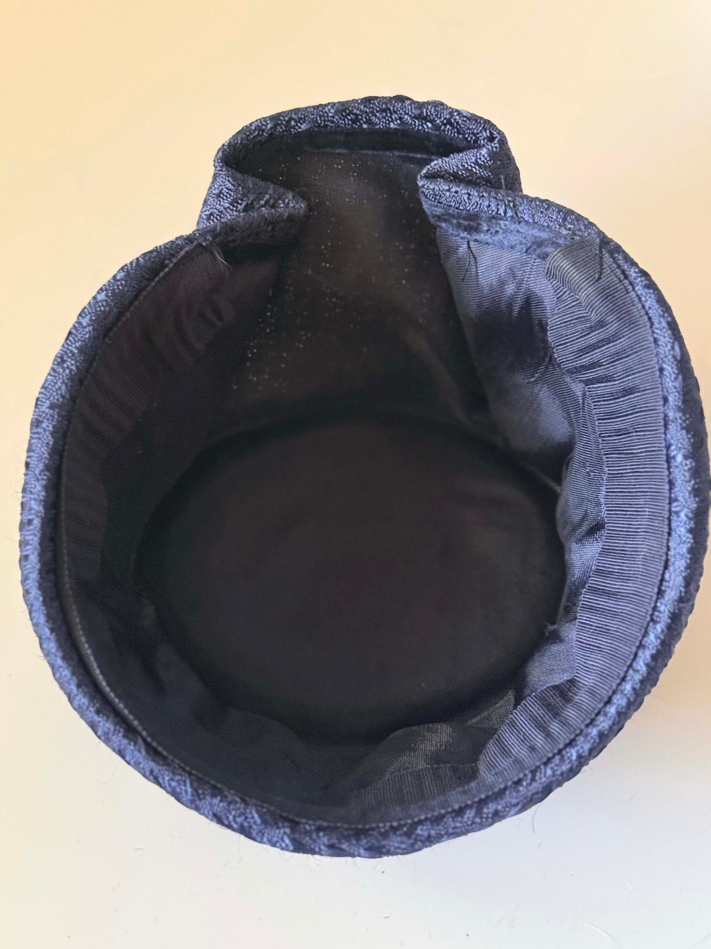 1950s Navy Blue Textured Tilt Hat | Sculptural Avant Garde Cocktail Hat | Minimalist Mid Century Fascinator