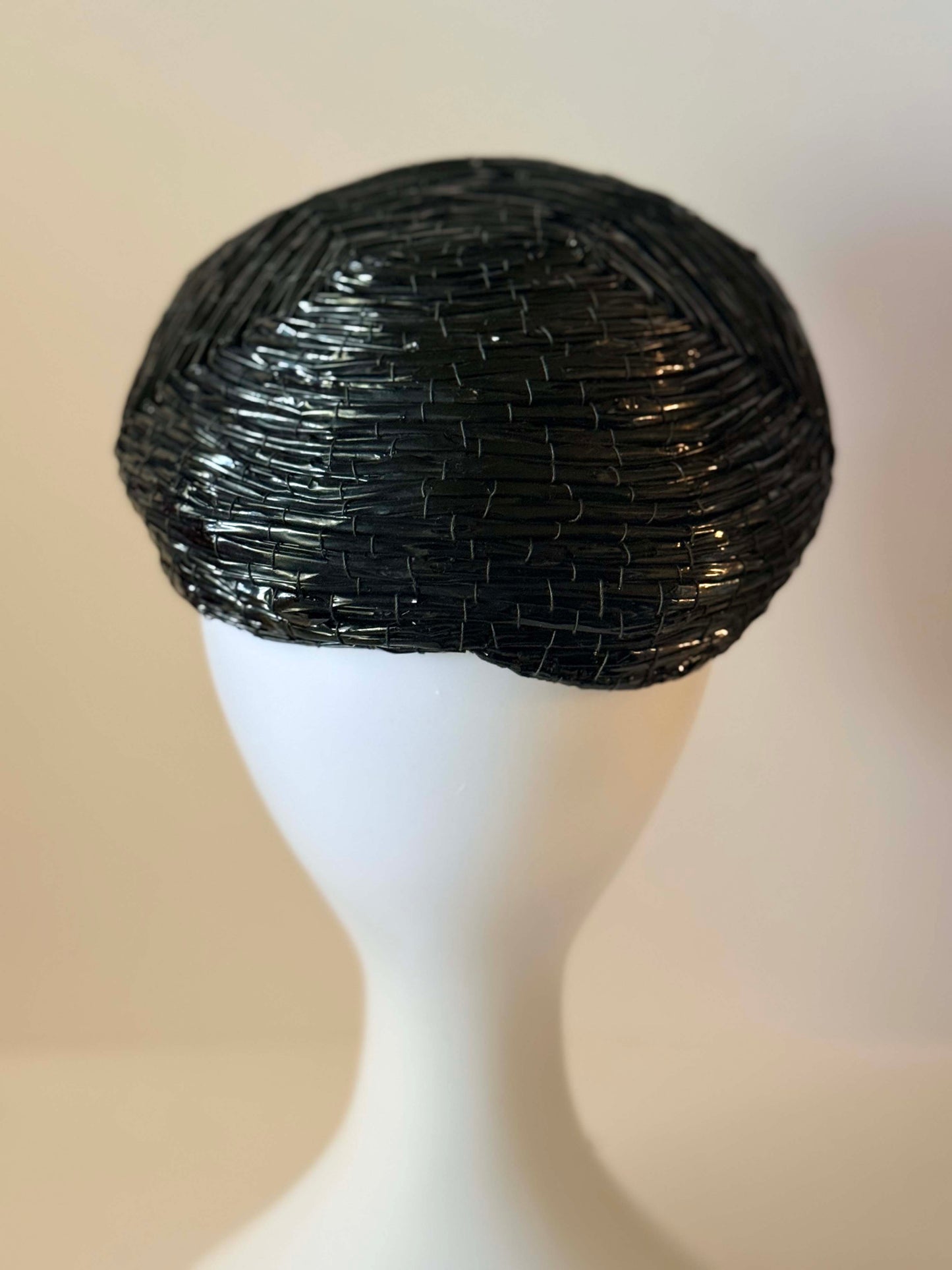1950s Saks Fifth Avenue Black Woven Raffia Hat | Sculptural Avant Garde Cocktail Hat | Architectural Mid Century Millinery