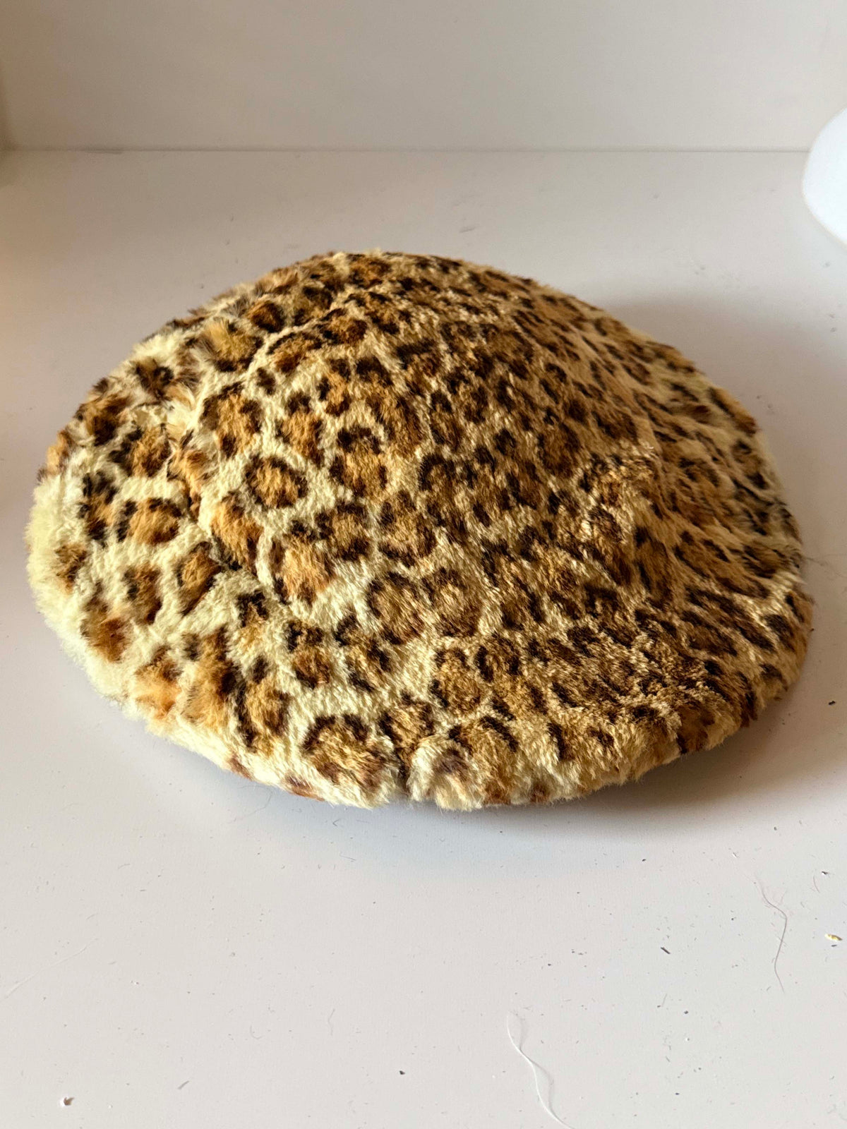Vintage 1950s Leopard Print Faux Fur Hat | Wide Brimmed Picture Hat | Rockabilly Animal Print Millinery | Retro Winter Fashion
