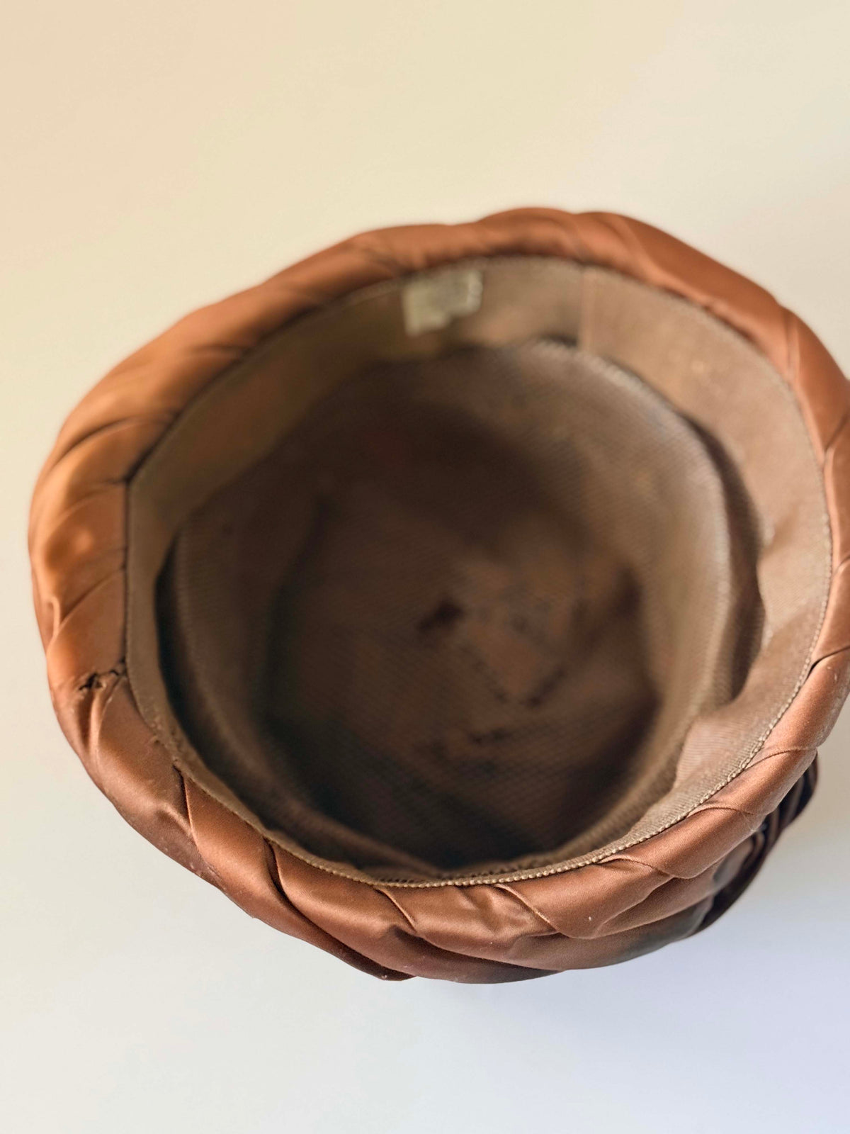 1950s Bronze Satin Cocktail Hat | Draped Turban Pillbox with Rhinestone Accent | Vintage Evening Millinery