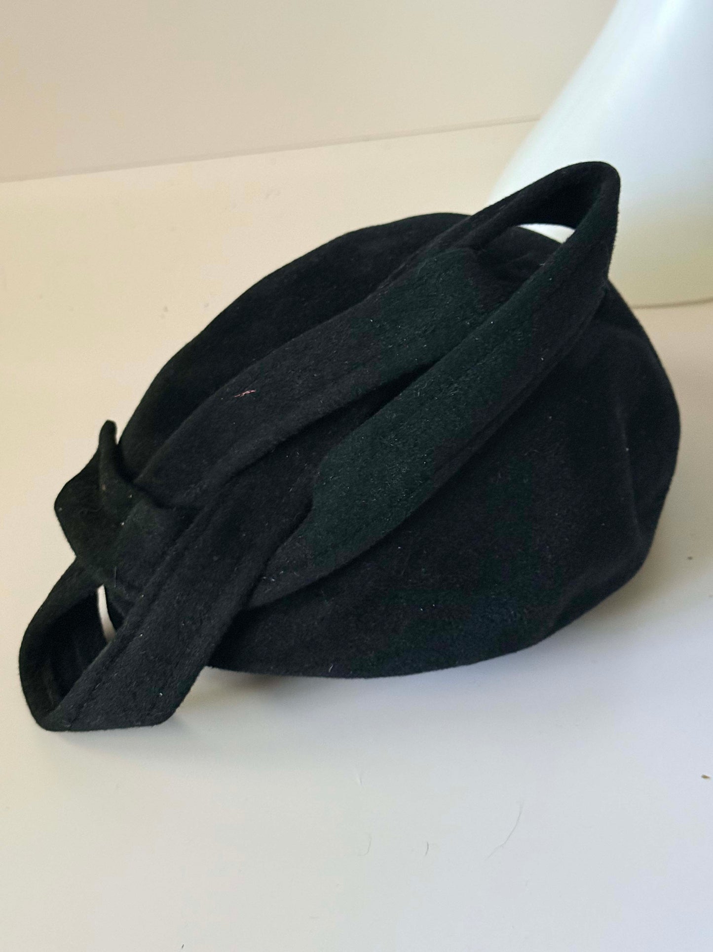 1950s Jack McConnell Black Wool Sculptural Hat | Avant Garde Cocktail Hat | Vintage Designer Millinery