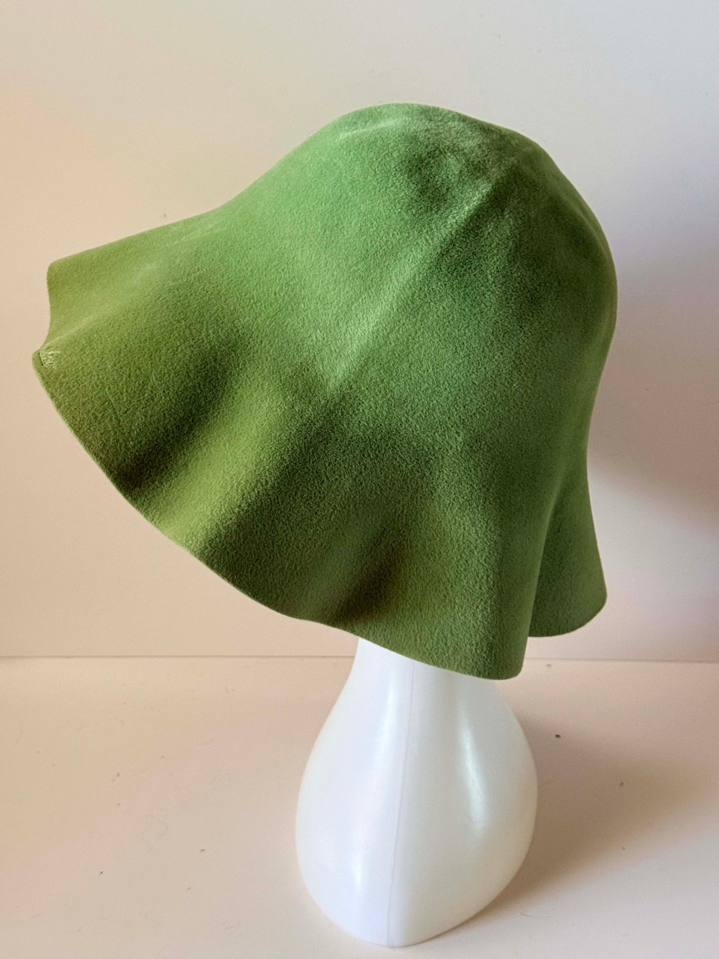 Vintage Borsalino Apple Green Wool Felt Wide Brim Hat | Italian Designer Sculptural Floppy Hat | Avant Garde Mod Millinery