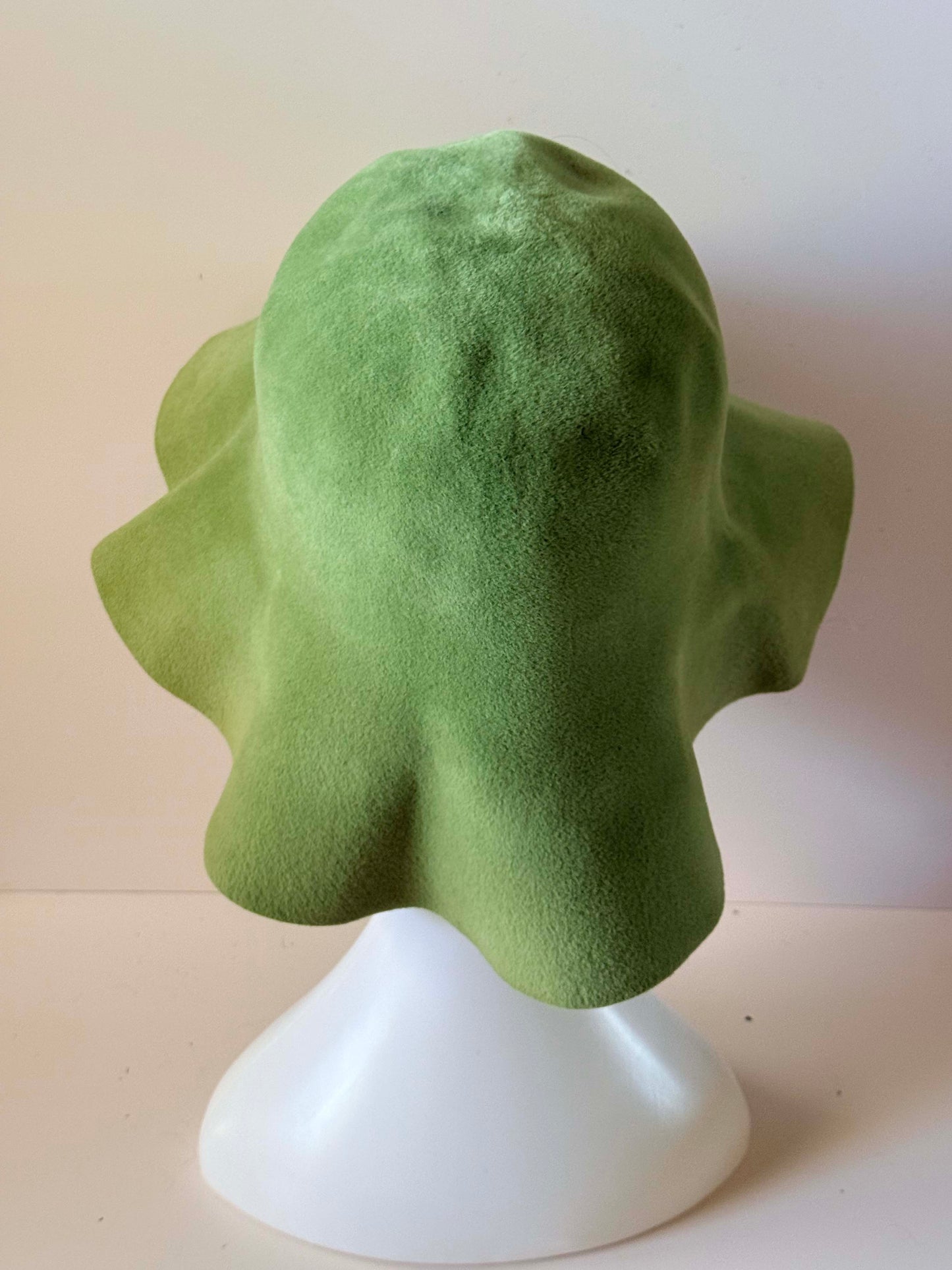 Vintage Borsalino Apple Green Wool Felt Wide Brim Hat | Italian Designer Sculptural Floppy Hat | Avant Garde Mod Millinery