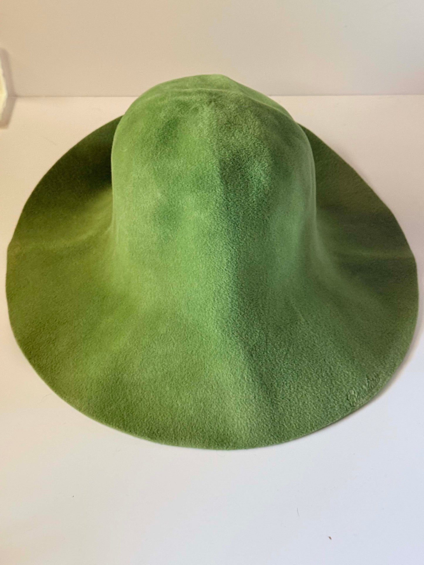 Vintage Borsalino Apple Green Wool Felt Wide Brim Hat | Italian Designer Sculptural Floppy Hat | Avant Garde Mod Millinery
