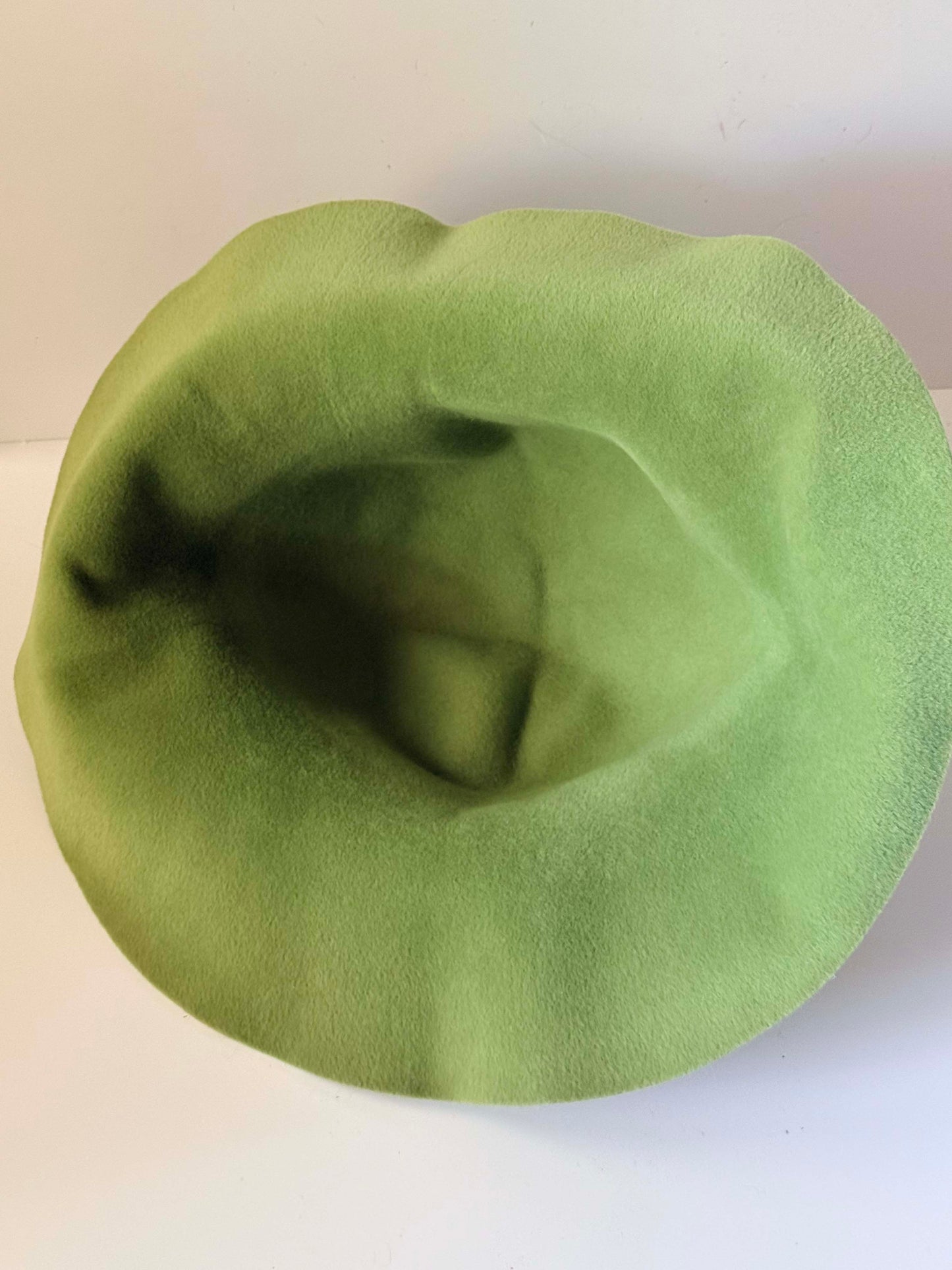 Vintage Borsalino Apple Green Wool Felt Wide Brim Hat | Italian Designer Sculptural Floppy Hat | Avant Garde Mod Millinery
