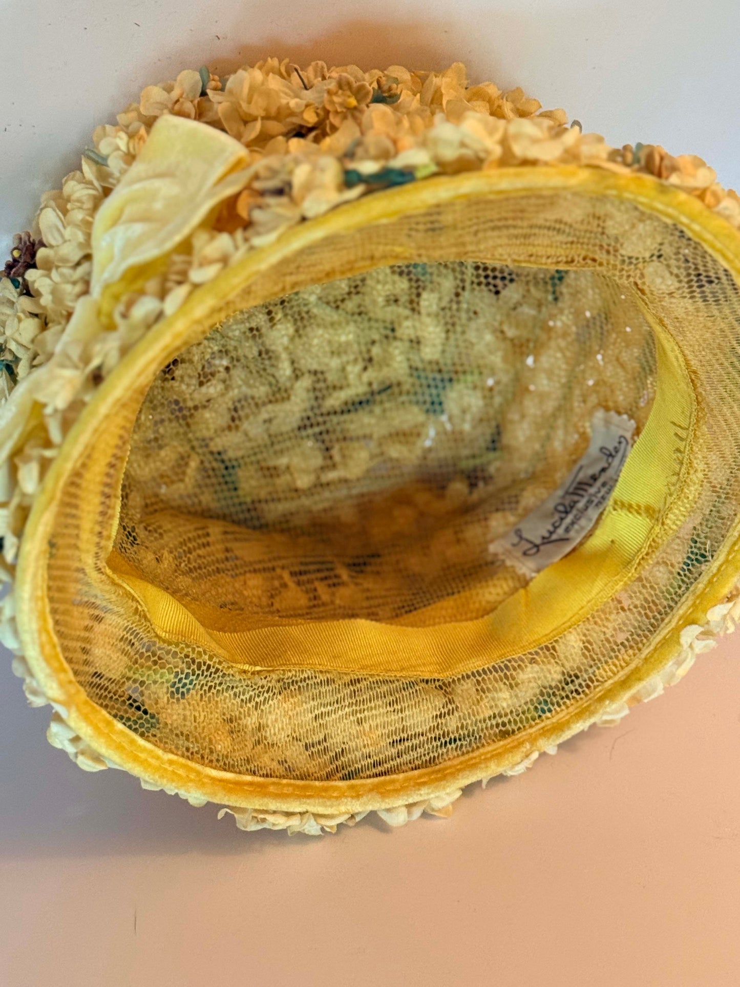 Vintage Yellow Floral Hat | Kudell’s Inc Floral Bucket Hat | 1950s Yellow Blossom Garden Party Hat