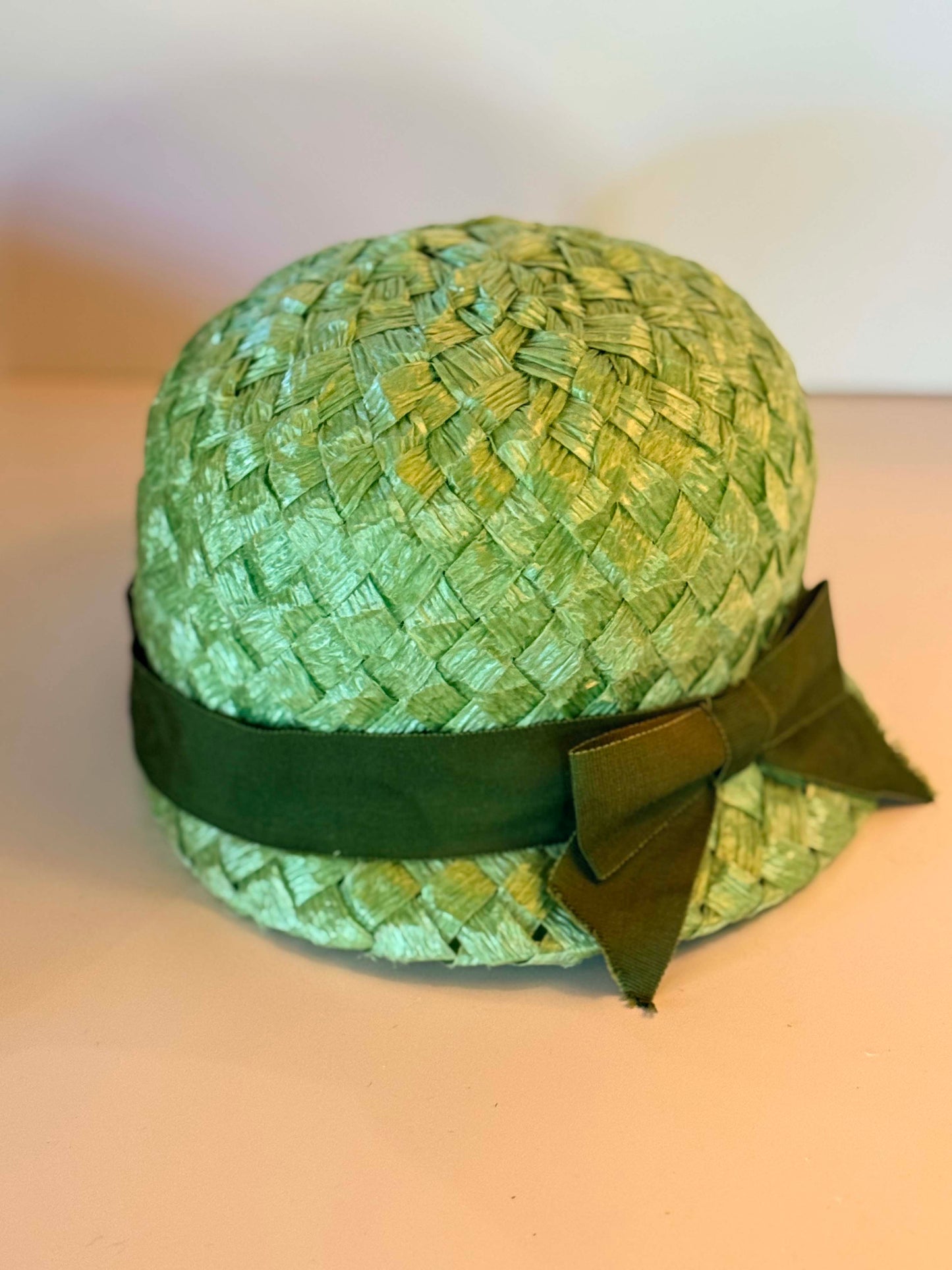 Vintage Mint Green Raffia Cloche Hat | 1960s Mod Straw Bubble Hat | Retro Spring Cocktail Hat