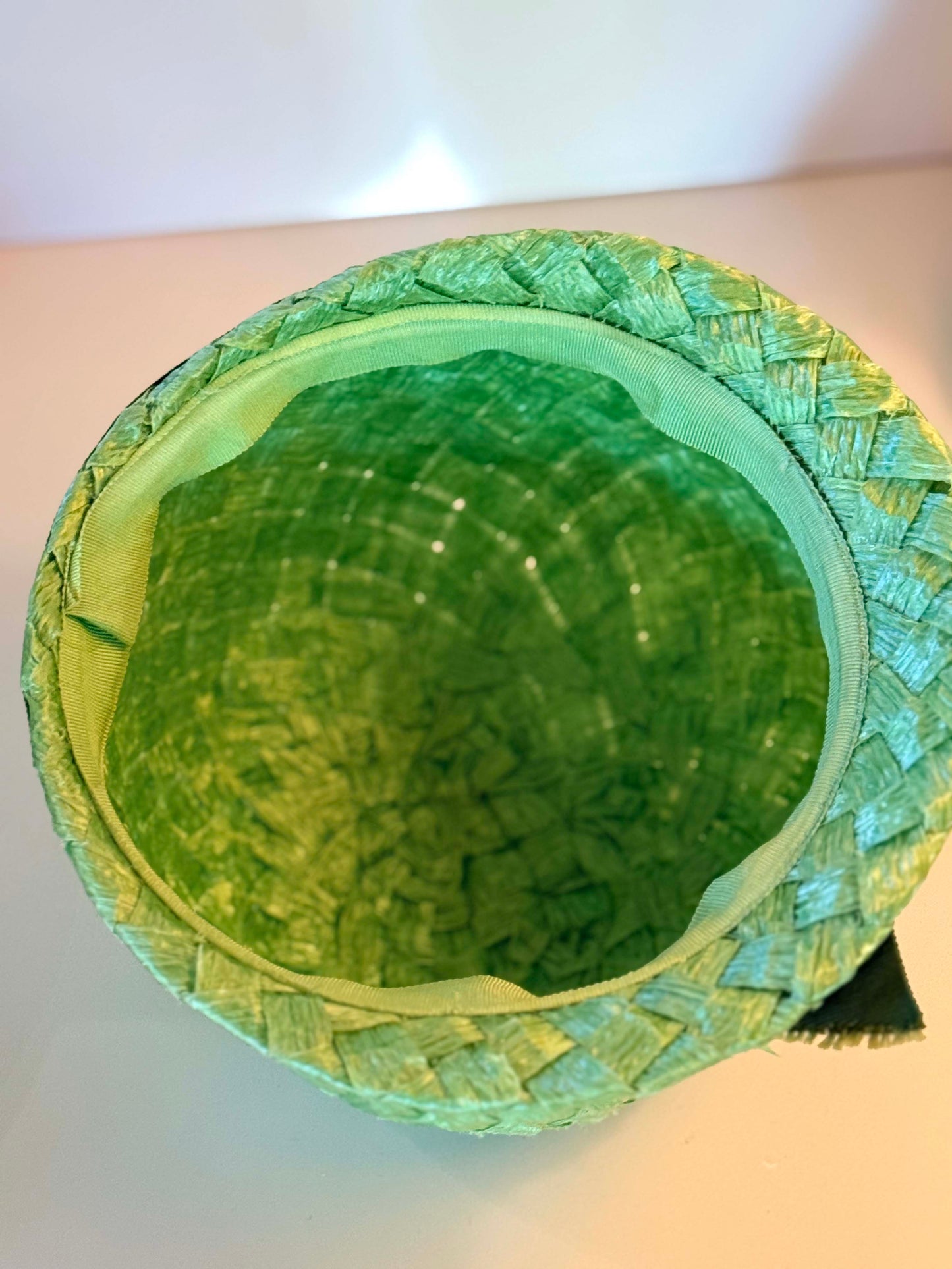 Vintage Mint Green Raffia Cloche Hat | 1960s Mod Straw Bubble Hat | Retro Spring Cocktail Hat