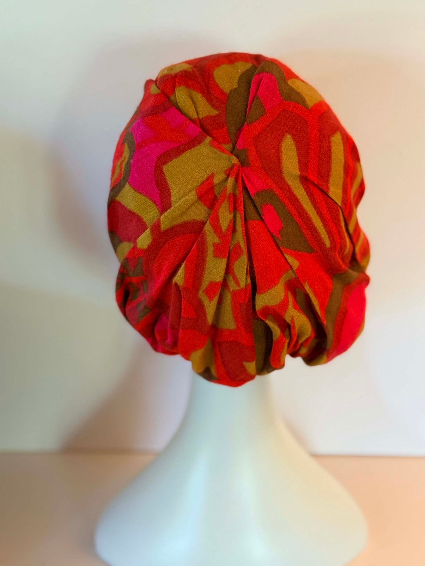 Vintage 1960s Psychedelic Mod Turban Hat | Bold Pink Orange Abstract Print Hat | Retro Statement Cocktail Cap