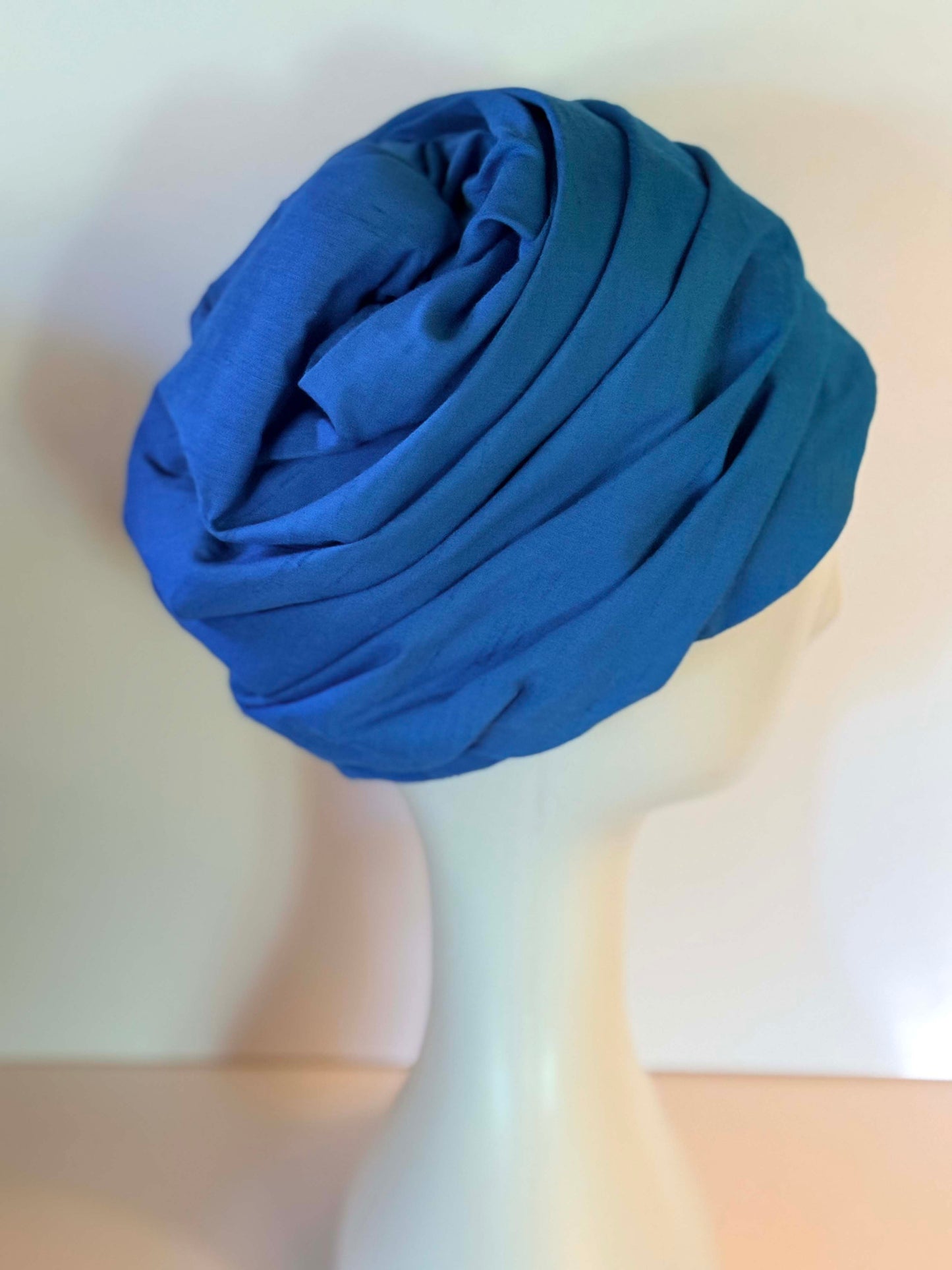 Vintage 1960s Sandra New York Blue Silk Turban Hat | Sapphire Blue Draped Cocktail Hat | Elegant Mod Evening Headpiece