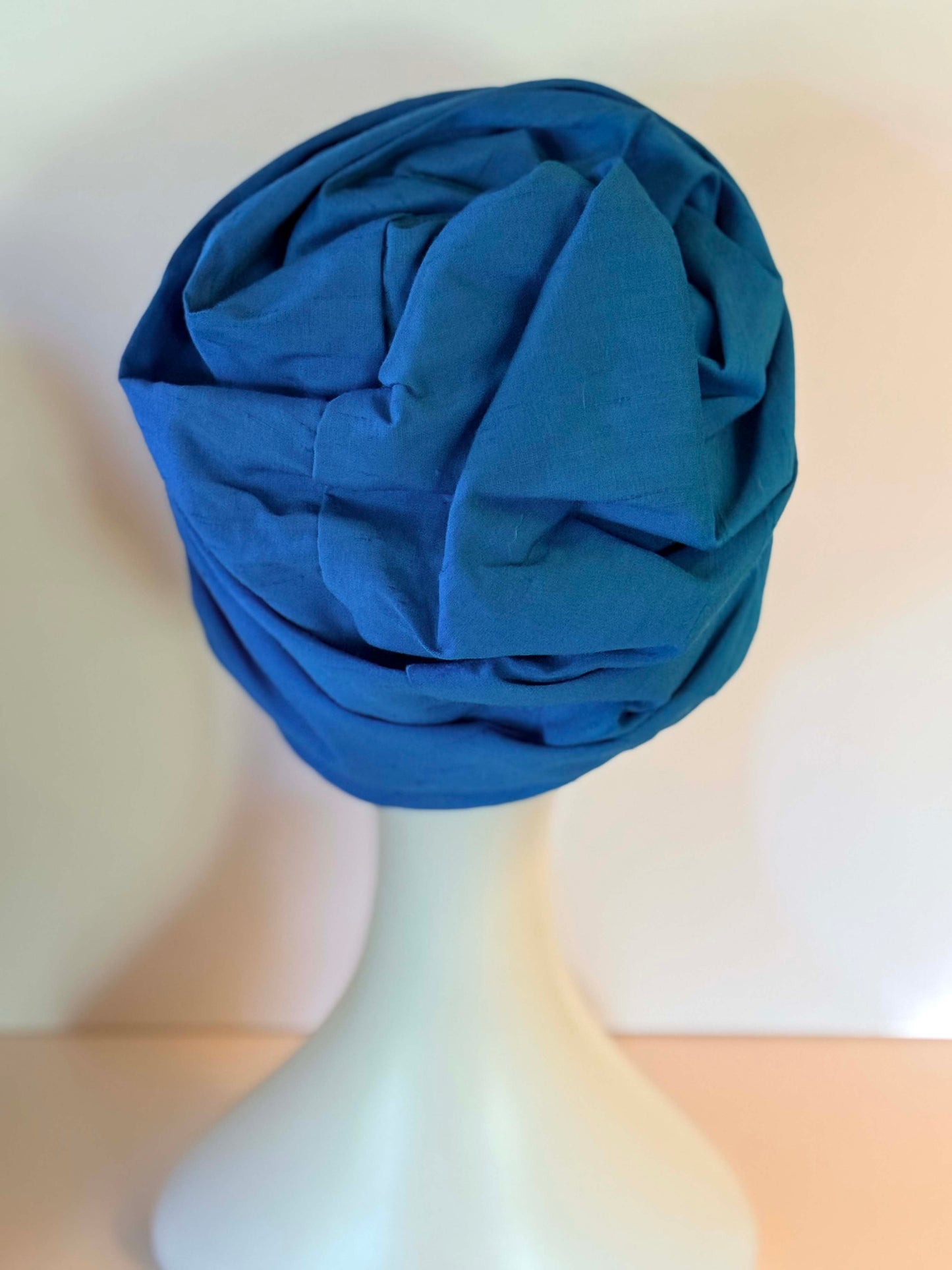 Vintage 1960s Sandra New York Blue Silk Turban Hat | Sapphire Blue Draped Cocktail Hat | Elegant Mod Evening Headpiece