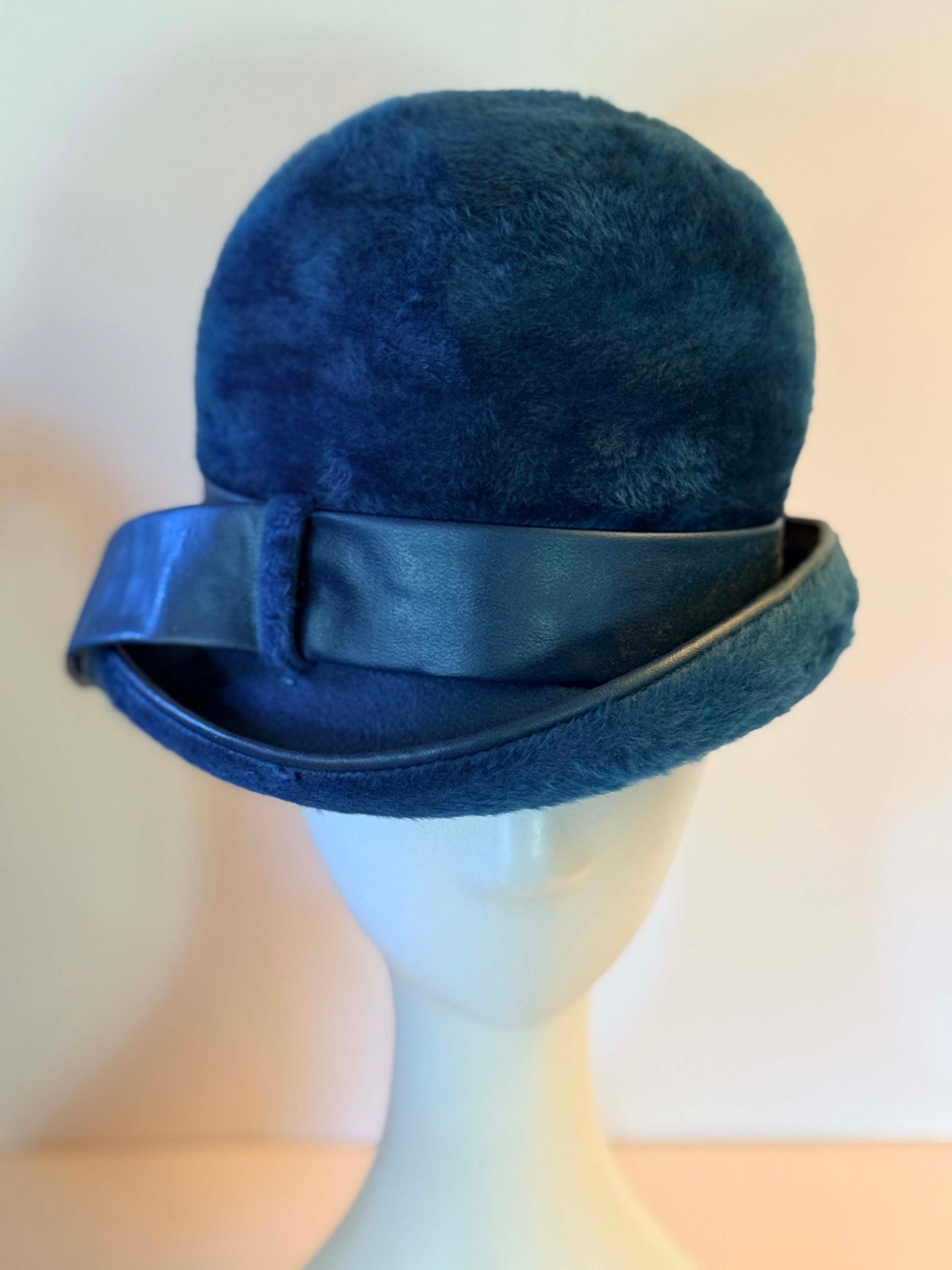 Vintage Adele Claire Sapphire Blue Faux Fur Cloche Hat | 1960s Mod Winter Cocktail Hat | Sculptural Mid Century Millinery