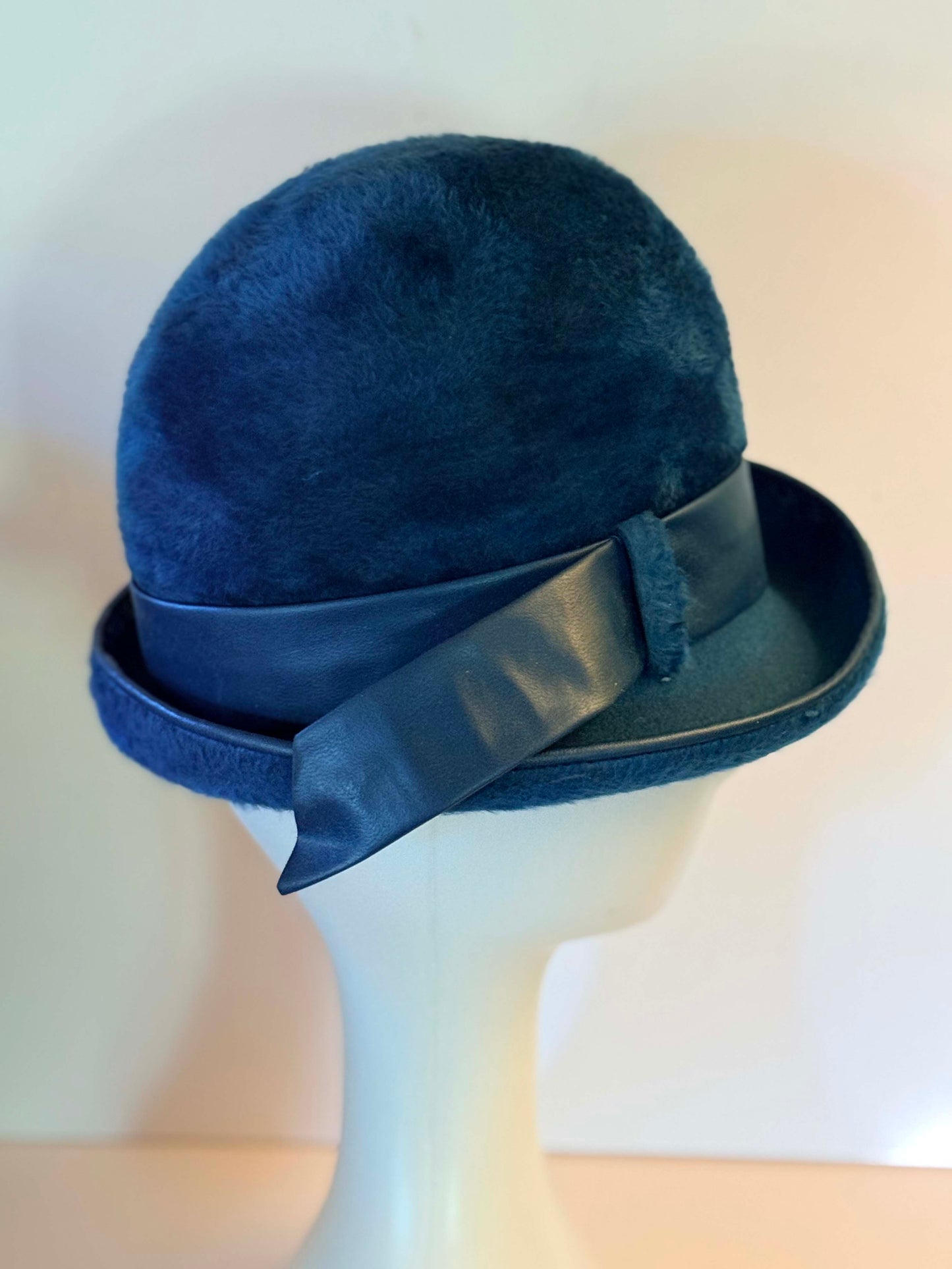 Vintage Adele Claire Sapphire Blue Faux Fur Cloche Hat | 1960s Mod Winter Cocktail Hat | Sculptural Mid Century Millinery
