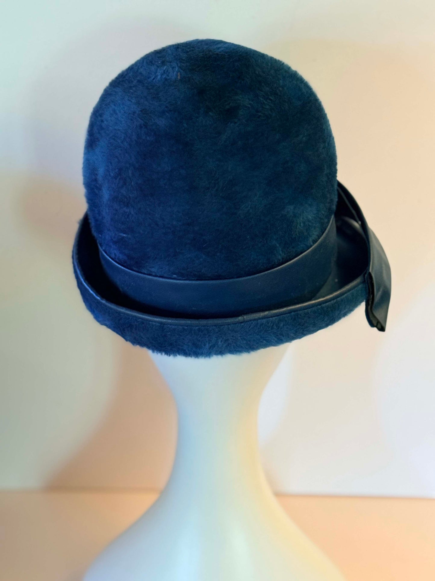Vintage Adele Claire Sapphire Blue Faux Fur Cloche Hat | 1960s Mod Winter Cocktail Hat | Sculptural Mid Century Millinery