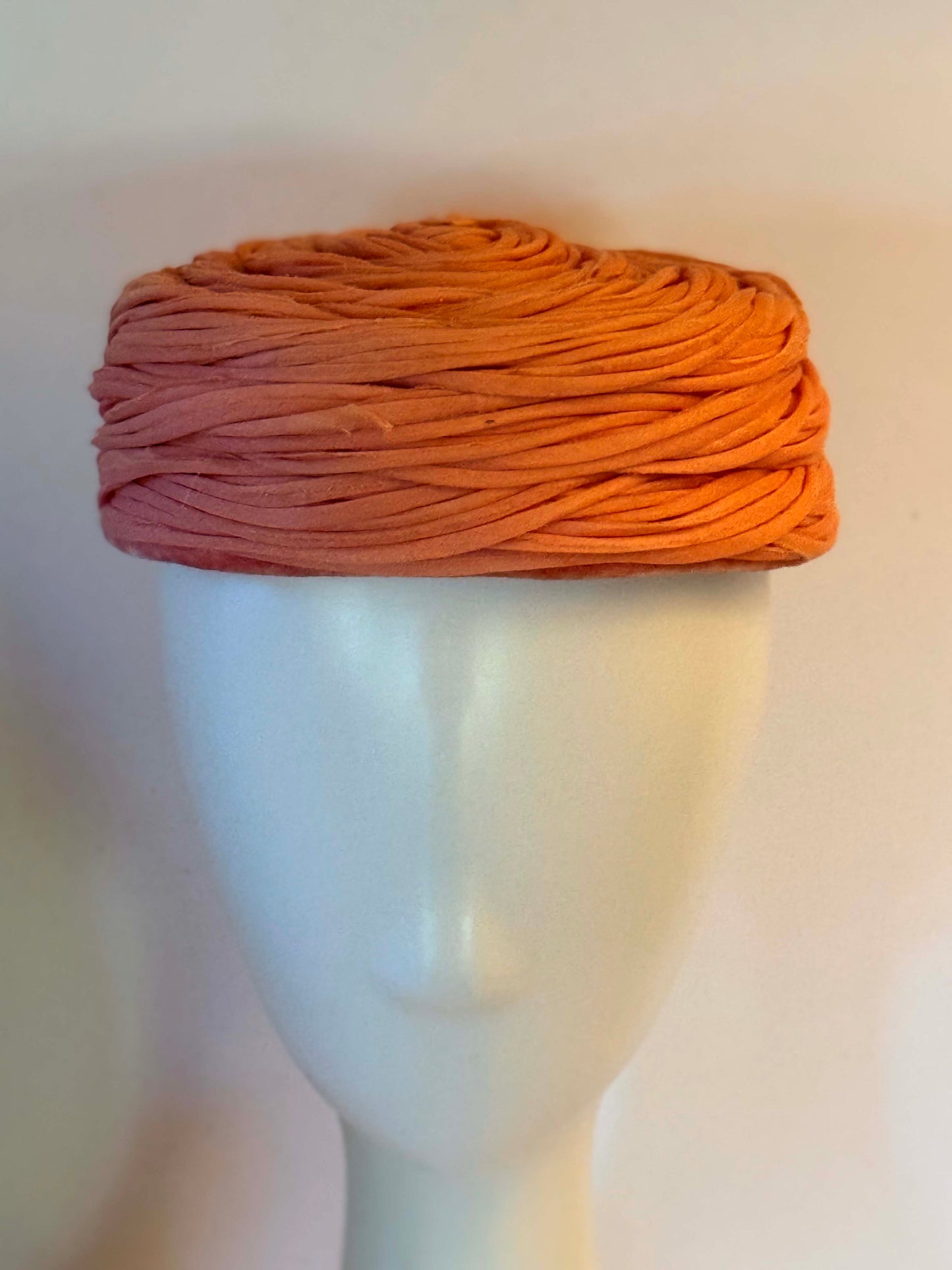 Vintage Betmar Salmon Pink Organza Swirl Pillbox Hat | 1960s Sculptural Cocktail Hat | Bubblegum Pink Mid Century Millinery