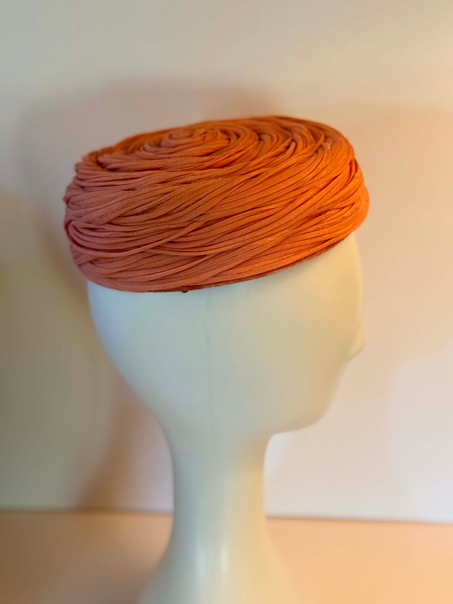 Vintage Betmar Salmon Pink Organza Swirl Pillbox Hat | 1960s Sculptural Cocktail Hat | Bubblegum Pink Mid Century Millinery