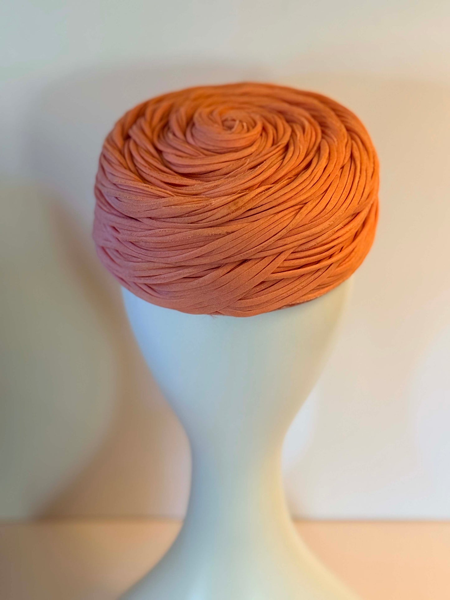 Vintage Betmar Salmon Pink Organza Swirl Pillbox Hat | 1960s Sculptural Cocktail Hat | Bubblegum Pink Mid Century Millinery