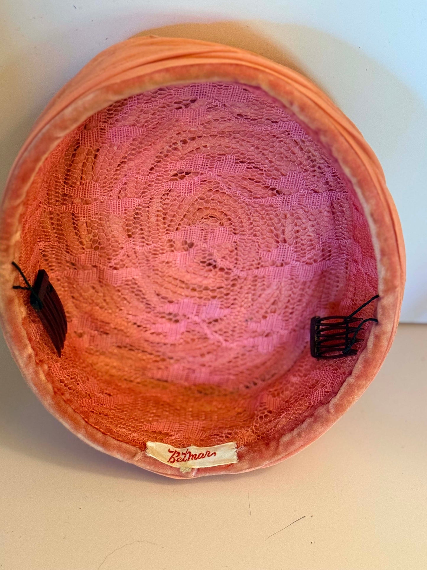 Vintage Betmar Salmon Pink Organza Swirl Pillbox Hat | 1960s Sculptural Cocktail Hat | Bubblegum Pink Mid Century Millinery