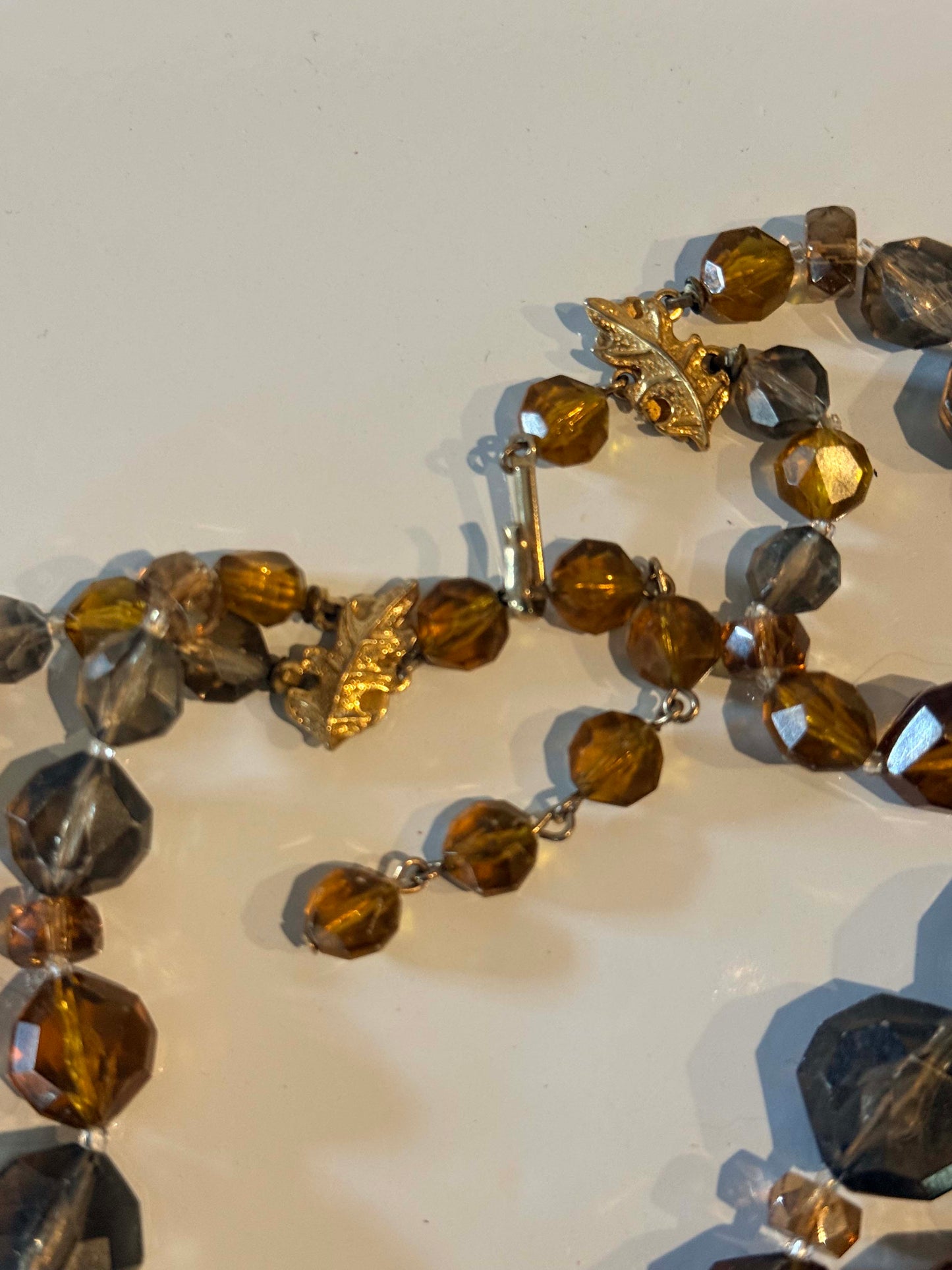 Vintage Cha Cha Bead Necklace, Triple Strand Amber and Smoky Gray Lucite Necklace, Carnegie Signed Costume Jewelry, Mid Century Statement Necklace