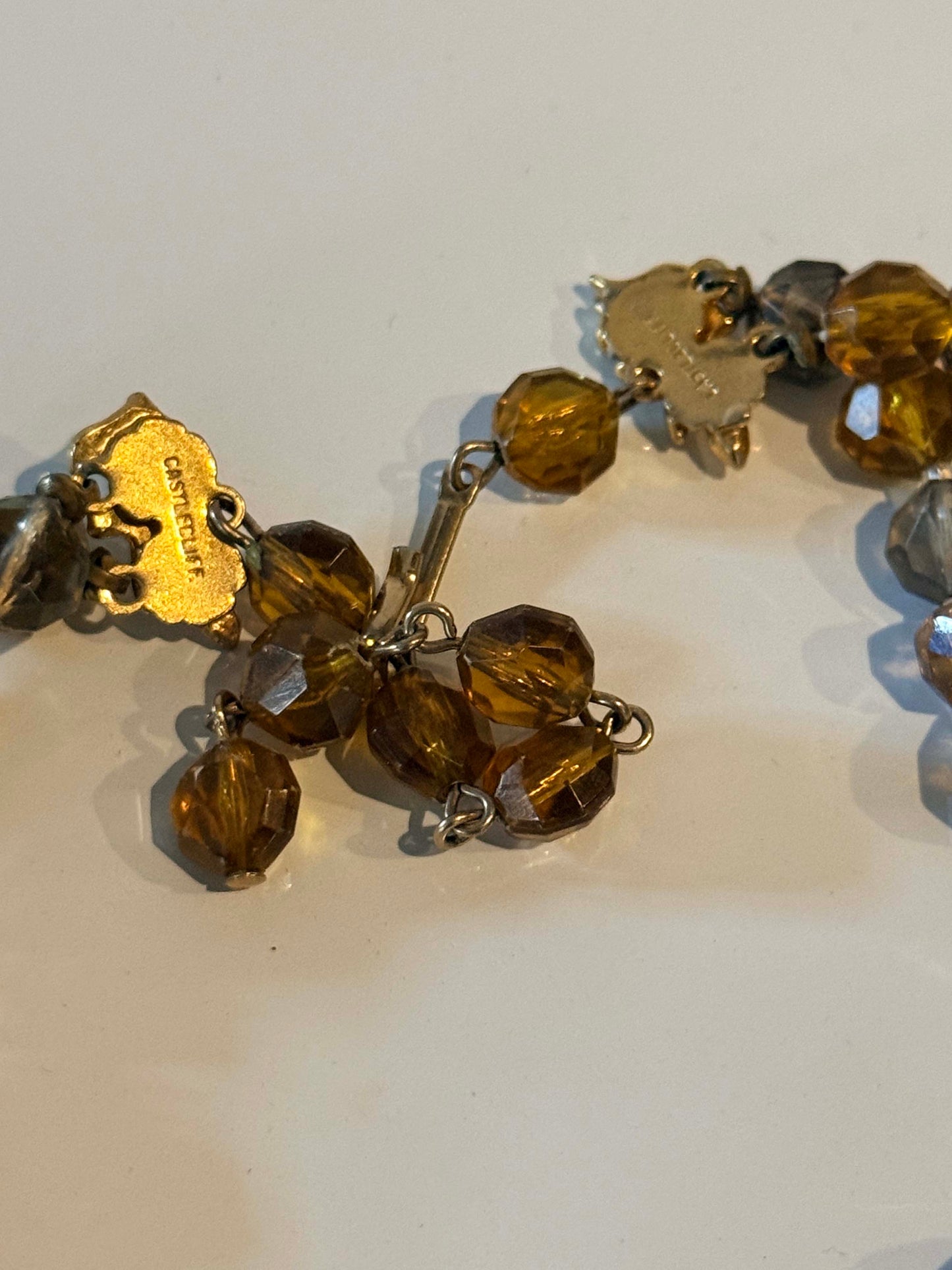 Vintage Cha Cha Bead Necklace, Triple Strand Amber and Smoky Gray Lucite Necklace, Carnegie Signed Costume Jewelry, Mid Century Statement Necklace
