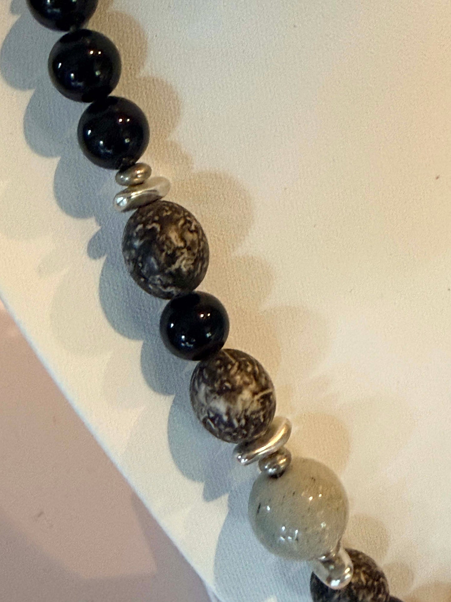 Vintage Black & Gray Statement Beaded Necklace | Marbled Lucite Beads | Modernist Chunky Bead Necklace