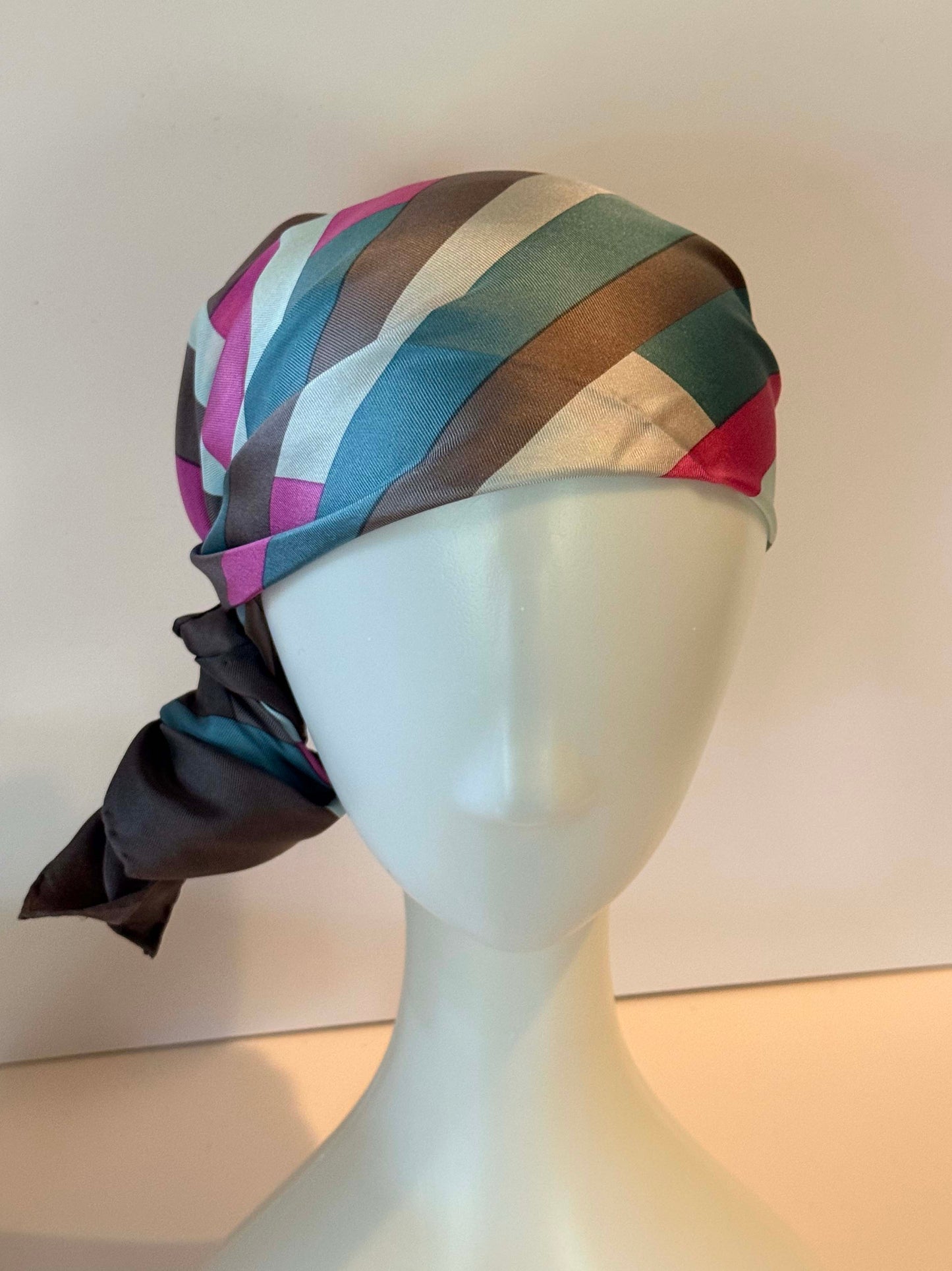 Vintage Bill Blass Silk Scarf | Designer Silk Head Scarf | Geometric Stripe Silk Square | Retro Fashion Accessory