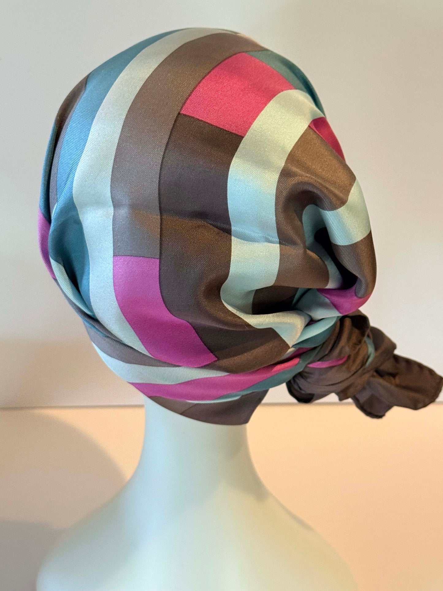 Vintage Bill Blass Silk Scarf | Designer Silk Head Scarf | Geometric Stripe Silk Square | Retro Fashion Accessory