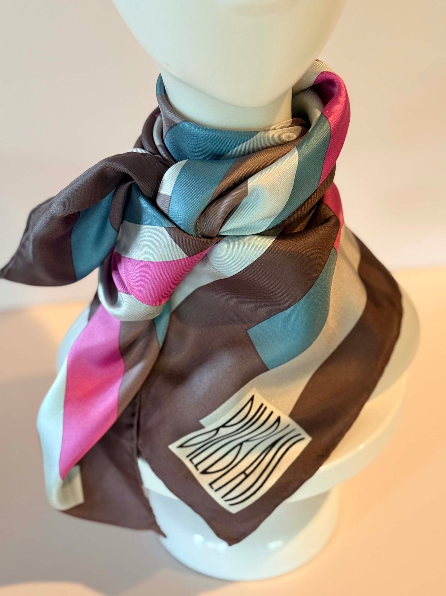Vintage Bill Blass Silk Scarf | Designer Silk Head Scarf | Geometric Stripe Silk Square | Retro Fashion Accessory