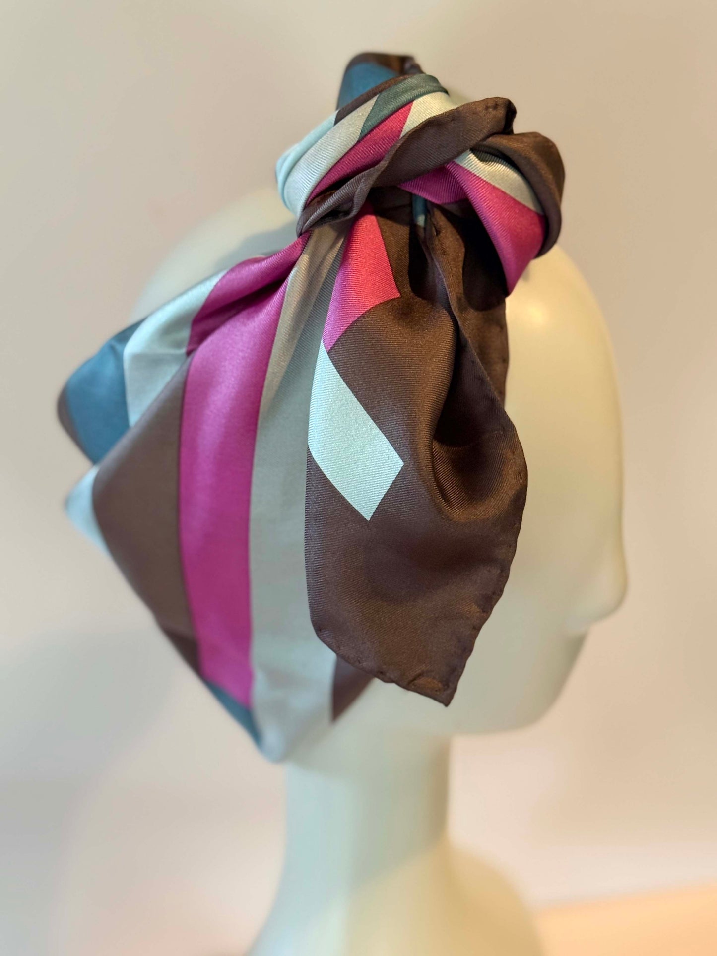 Vintage Bill Blass Silk Scarf | Designer Silk Head Scarf | Geometric Stripe Silk Square | Retro Fashion Accessory