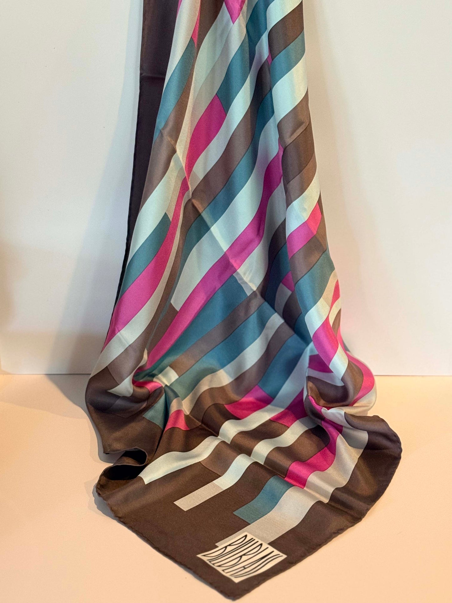 Vintage Bill Blass Silk Scarf | Designer Silk Head Scarf | Geometric Stripe Silk Square | Retro Fashion Accessory