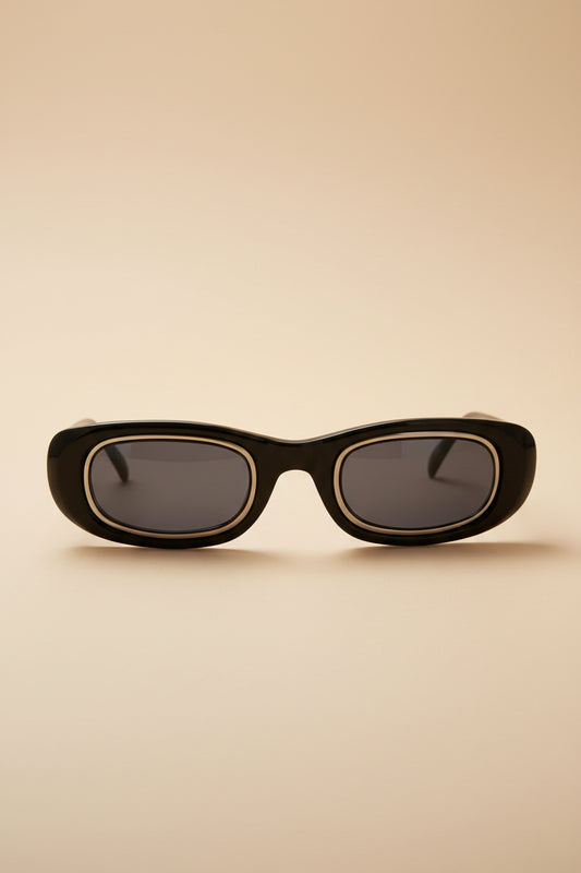 Metal Inlay Rectangular Vintage Sunglasses - Neville