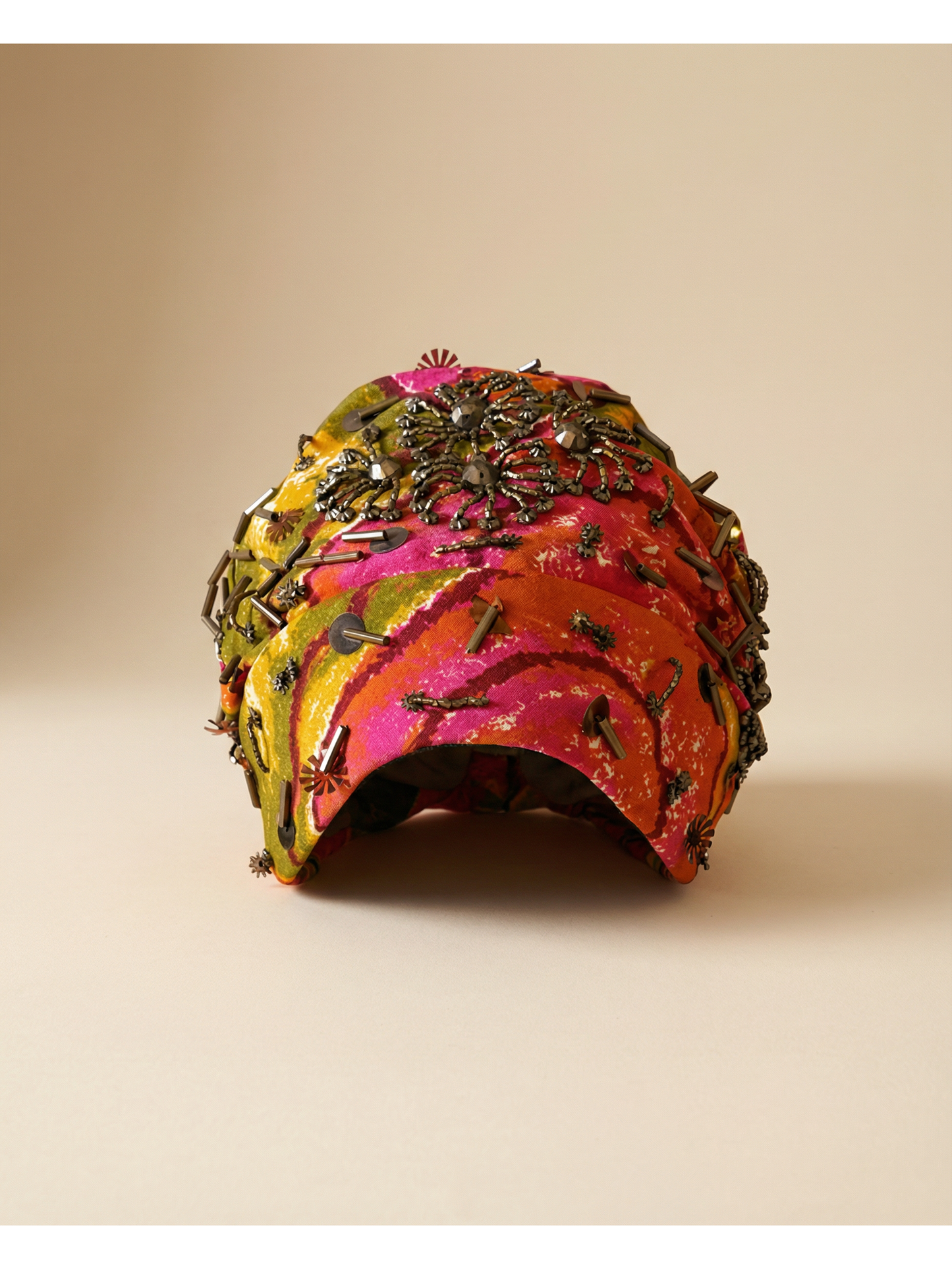 Vintage Mr. John Silk Beaded Cocktail Hat | John P. John | Vibrant Print 1940s–1960s Couture Millinery