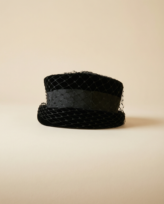 Vintage Inky Black Velvet Hat | 1940s–1960s Noir Elegance Cocktail Hat