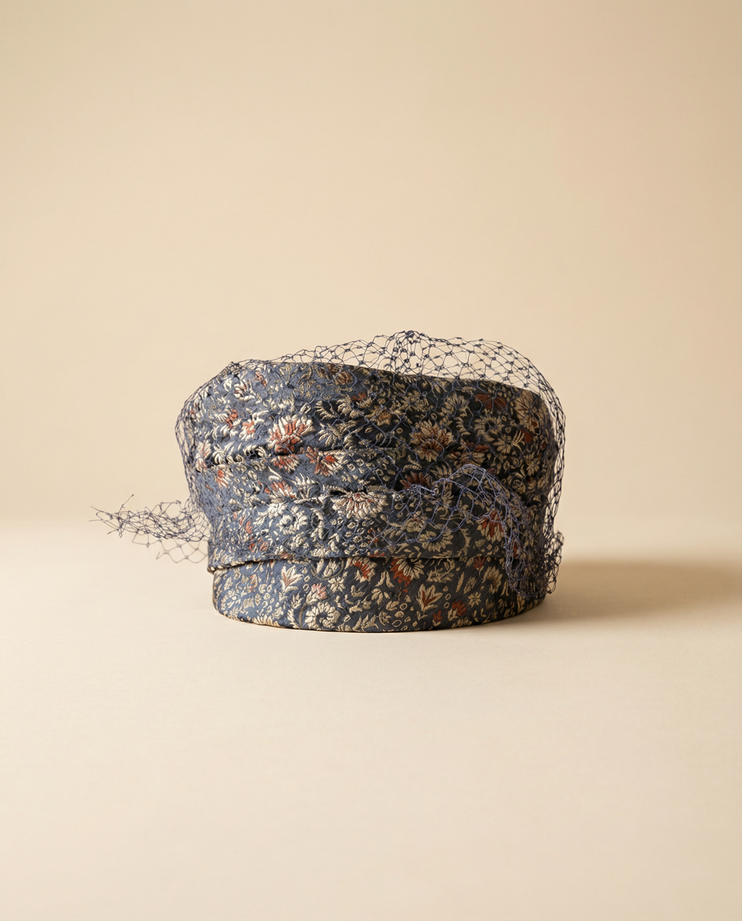Vintage Royal Blue Silk Brocade & Net Paisley Cloche Hat | 1950s–1960s Elegant Cocktail Hat