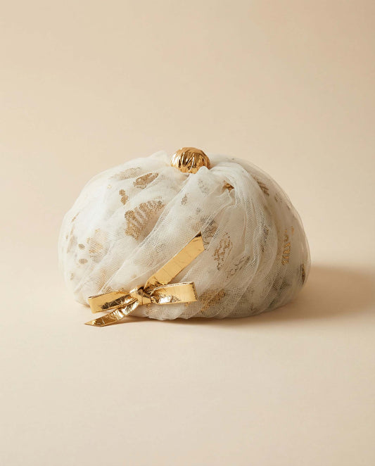 1960s White Tulle & Gold Cocktail Hat | Vintage Mid-Century Elegant French Evening Hat