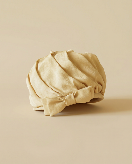 Vintage 1950s Cream Silk Turban Hat – Draped Bow Cocktail Hat by Wilshire