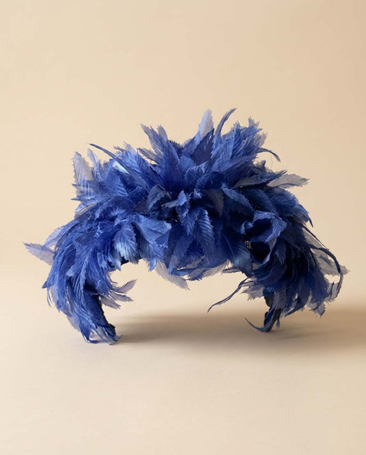 Vintage 1950s Georgette New York Cobalt Blue Chiffon Cocktail Hat – Dramatic Floral Halo Fascinator, Mid Century Statement Headpiece