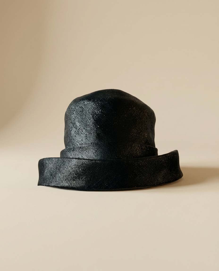 Vintage 1960s Mr. John Black Sinamay Straw Hat – Audrey Hepburn Style, Designer Couture Millinery
