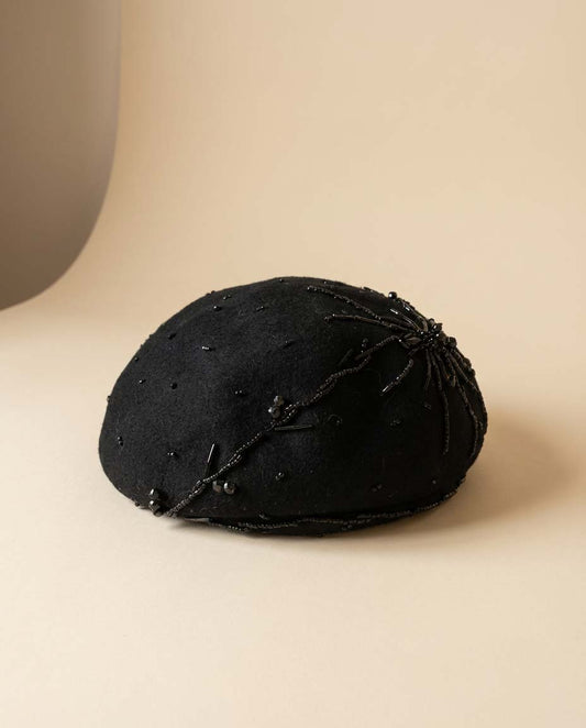 Vintage 1950s Black Beaded Beret Hat – Glenover Henry Pollak Co New York Wool Felt Beret