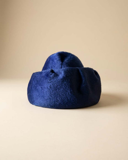 Vintage 1950s Royal Blue Fur Felt Cocktail Hat – Sculptural Mid Century Pillbox with Satin Bow