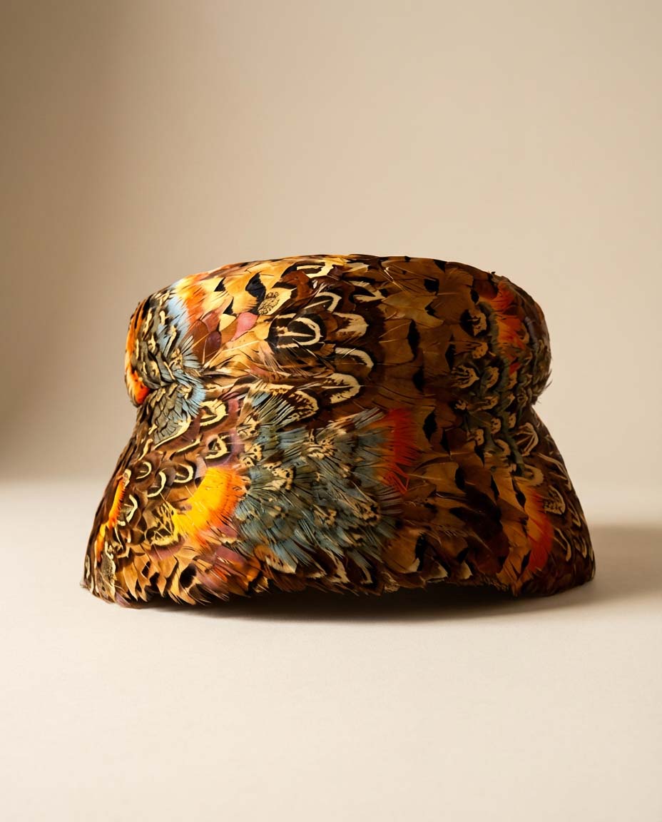 Vintage 1950s Pheasant Feather Hat – G. Fox &amp; Co Hartford Feather Bucket Visor Hat