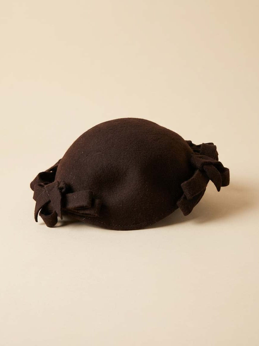 Vintage 1950s Brown Felt Cocktail Hat – Ribbon Bow Trim Half Hat / Tilt Hat