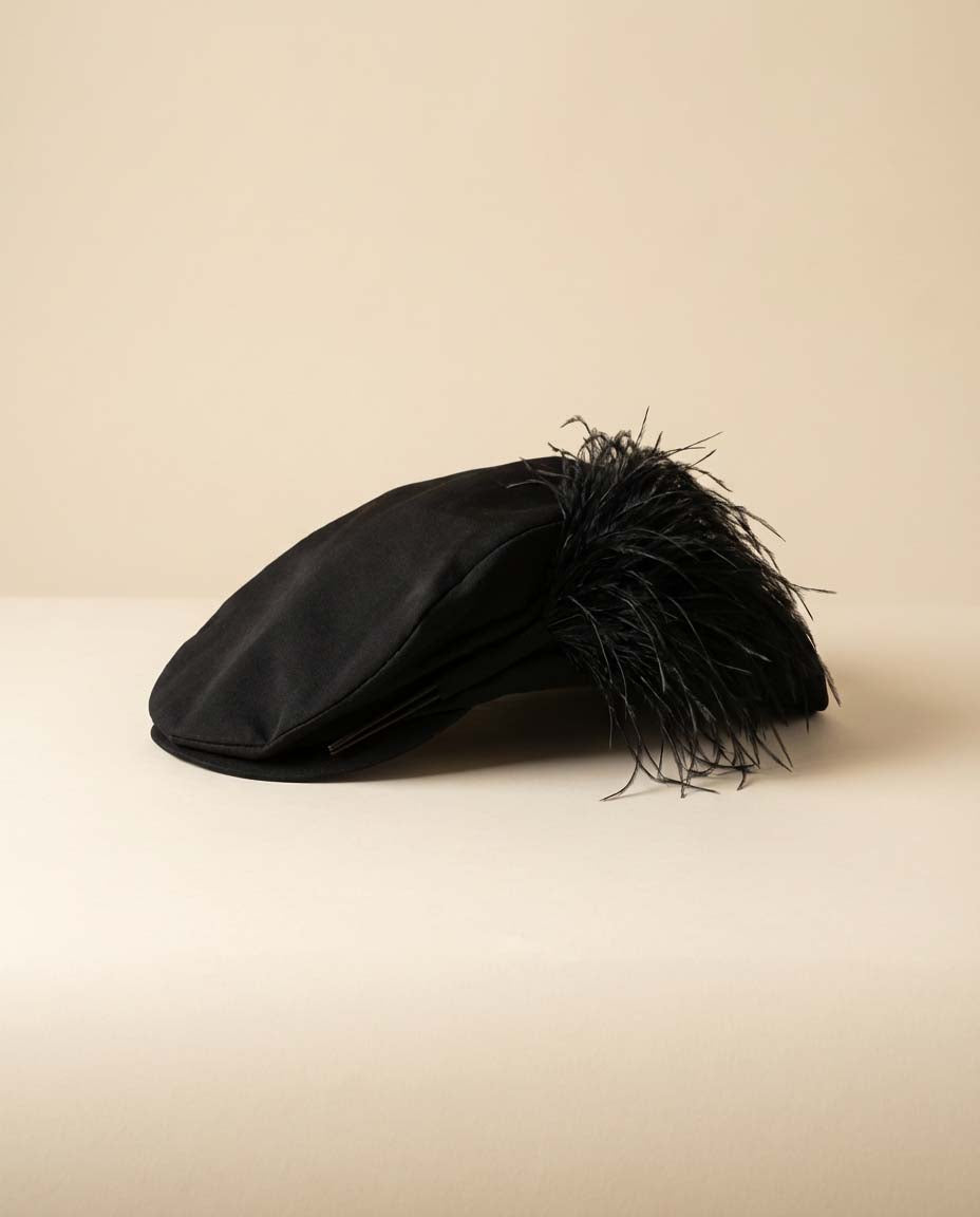 Antique Edwardian Black Silk Wide Brim Hat – 1900s–1915 Feather Trimmed Vintage Edwardian Hat