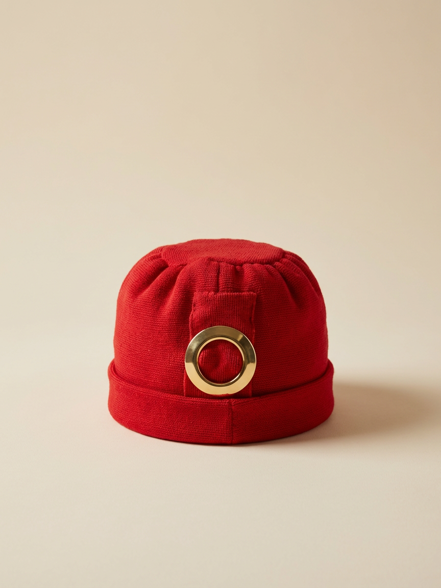 Vintage 1960s Red Knit Cloche Hat – Retro Mod Hat with Gold Buckle Accent