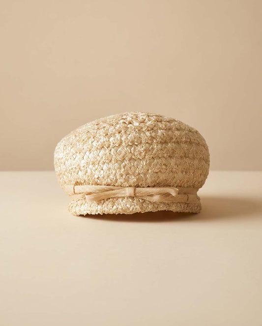 Vintage Lynne Brooke Woven Straw Pillbox Hat – Cream Raffia Textured Cap with Bow Detail