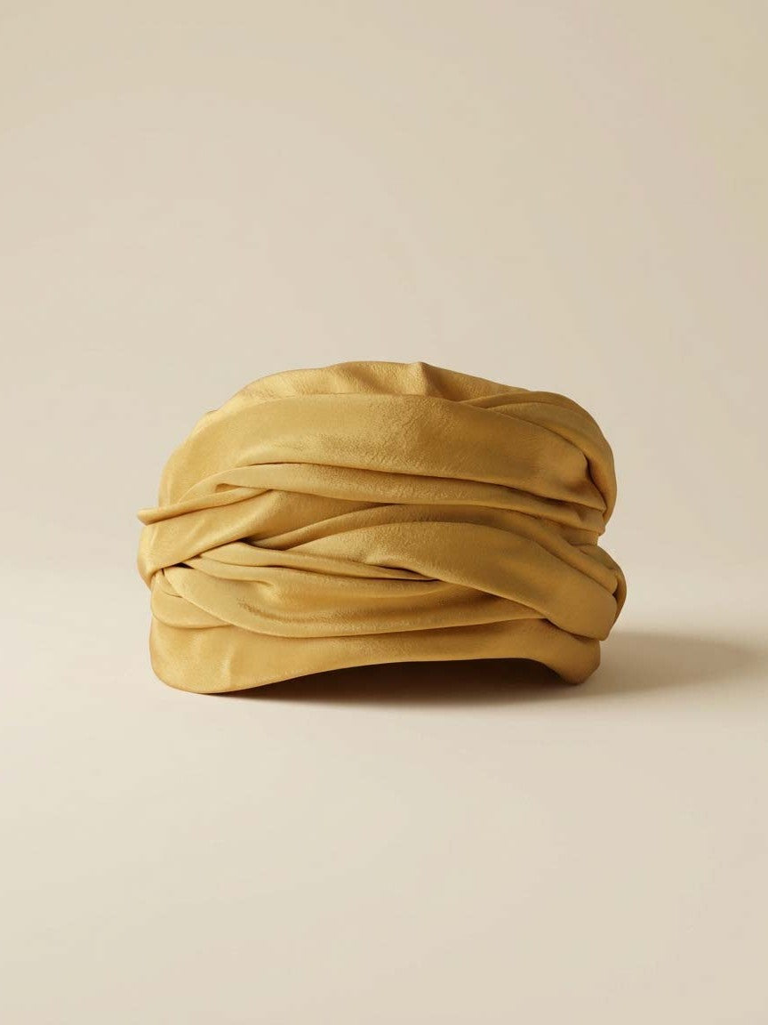 Vintage Minette Mustard Gold Draped Turban Hat – 1950s–1960s Soft Fabric Headpiece