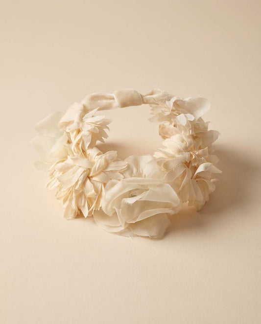 1950s Ivory Floral Halo Crown | Silk Flower Headpiece Veil Ready | Vintage Bridal Headpiece Wedding Garden Party